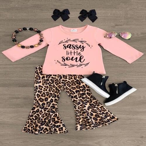 0-3Y Fashion Children Girls Clothing Sets Toddler Kids Girls Letter Print Long Sleeve Shirts Tops+Leopard Pants Outfits