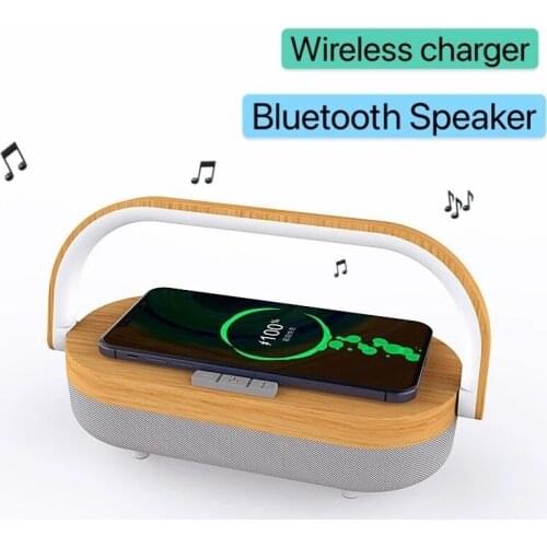 Portable wireless charger Bluetooth 5.0 speaker player, suitable for iPhone X wooden wireless charger TWS subwoofer fast chargin
