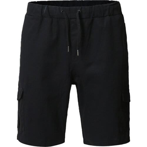 Cargo Shorts For Fashion Man Solid Elastic Waist Mid Waist Loose Pockets Bandage Short Pants Шорты Мужские Хлопок