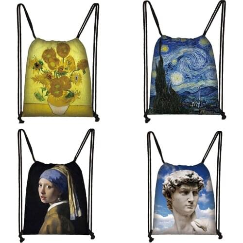 Sunflower / Da Vinci Art Print Drawstring Bag Pearl Girl / Mona Lisa Storage Bags Fashion Women Men Backpack