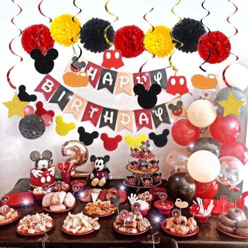 Mickey Mouse Birthday Party Supplies Happy Birthday Banner Cake & Cupcake Toppers Balloons for Children Mickey Mouse Theme Party