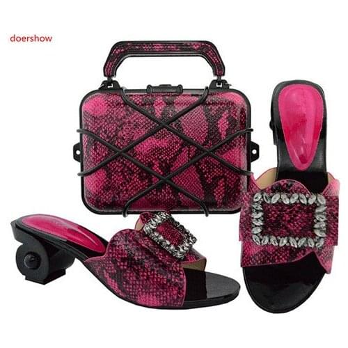 Doershow Shoe and Bag Set New 2018 Women Shoes and Bag Set In Italy fuchsia Color Italian Shoes with Matching Bags Set TGF1-10