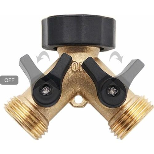 Solid Brass Body Backyard 2 Way Y Valve Garden Hose Connector Splitter Adapter+Hose Washers with Comfort Grip