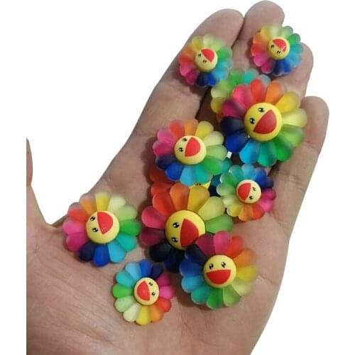 XUNZHE 10Pcs Mini resin Colorful smiley sun flower DIY Earrings / Phone case / Brooch / Hair accessories Key hanging materials