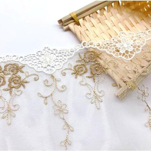 1yard/lot Width:17cm Exquisite Net Yarn Embroidery Gold Line Rose Lace Clothing Sewing Accessories (ss-2087)