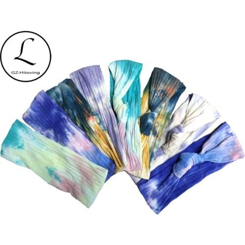 GZhilovingl Women Tie Dye Ribbed Cotton headband Hair Accessories Summer Multi-color Printing Knot Bow Hairband Customized Stuff