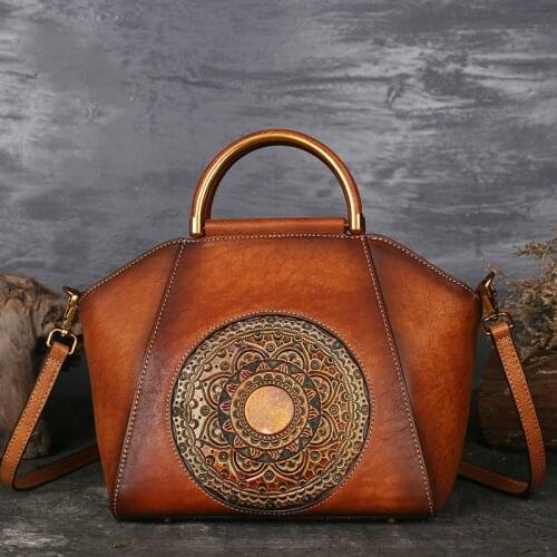 Genuine Leather Chinese Style Women Handbag Handmade Female Shoulder Bag Womens Bag Ladies Purses and Handbags Luxury Designer