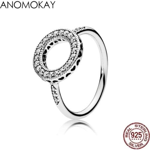 Anomokay 925 Sterling Silver Round Shape Clear CZ Finger Rings for Women Girl Fashion Birthday Gift 2019 HOT Selling
