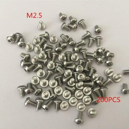 200PCS Stainless steel hex socket screws Round head bolts mushroom head bolt M2.5*3/4/5/6/8/10/12/14/16/18/20/25 mm