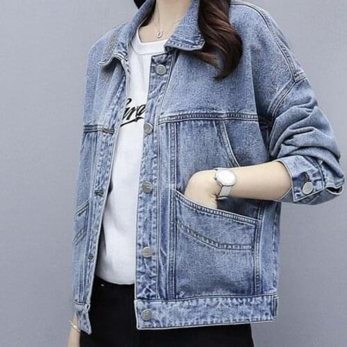 2021 Spring Autumn New Oversized Denim Blue Jean Vintage Jacket Korean Black Short Top Harajuku Jacket Fashion Cropped Gothic