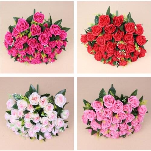 New fashion 1 bunch 36 pcs Rose Flowers Wedding Bouquet Home Party Design Flowers Decor Rose Artificial Flowers Party Supplies