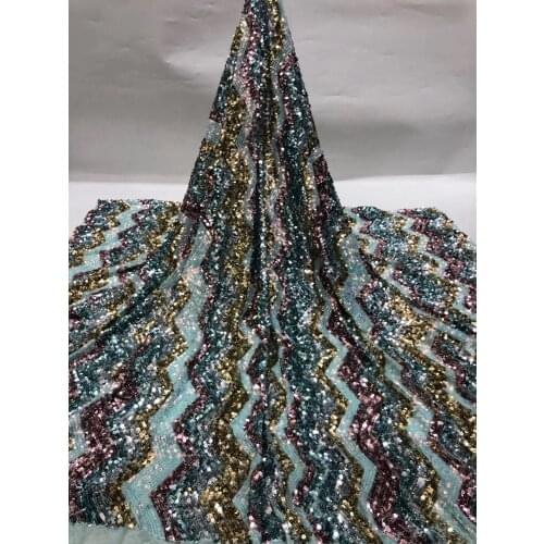 5cm beautiful colorful sequins wave foam embroidery African lace fabric Nigeria lace with sequin wedding evening dress 593