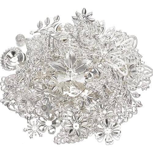 50g 100g Mixed Metal Flower Filigree Wraps Connectors Iron Crafts DIY Gold Silver Wholesale Charms Jewelry Making Components DIY