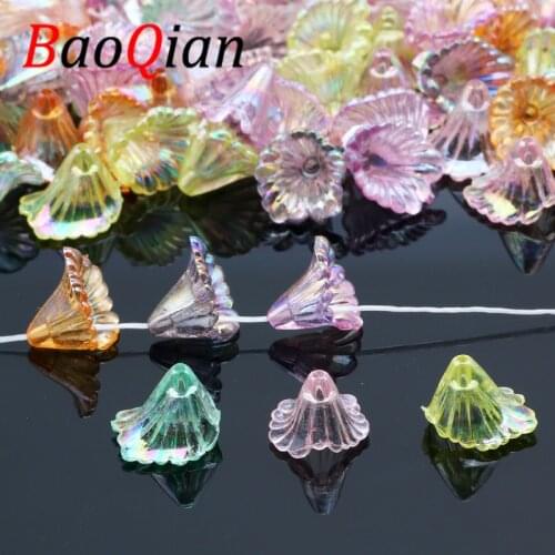 50pcs 11x13mm Acrylic AB Color Small Trumpet Flower Beads For Jewelry Making Handmade Curtain Pendant Accessories