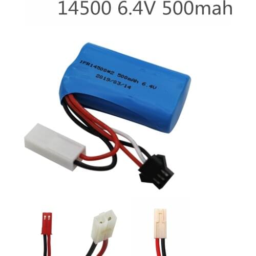 6.4v 500mah 15C 14500 Li-ion Battery RC toys battery SM-2P JST-2P EL-2P L6.2-2P free shipping