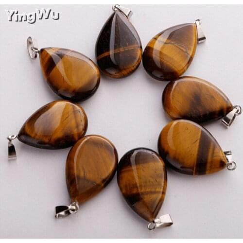 Yingwu Wholesale Water Drop Shape Natural Stone Tiger Eyes Pendant DIY for Necklace or Jewelry Making 8pcs Lot