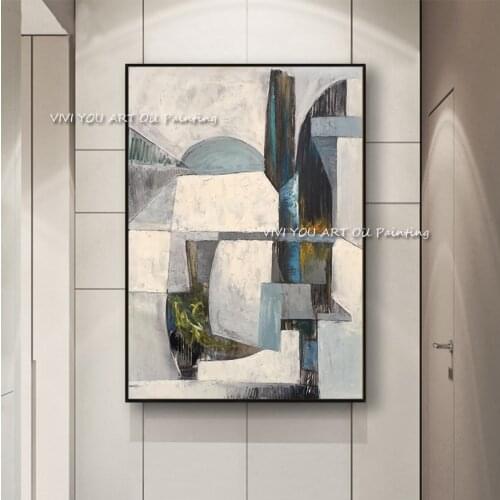 Abstract large grey and white simple knife canvas 100% handmade modern oil painting for wall living room decoration as a gift