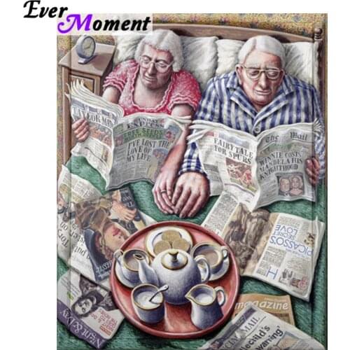 Ever Moment Diamond Painting Couple Reading Newspaper with Love Diamond Mosaic Embroidery Portrait Painting Wedding Gift ASF849