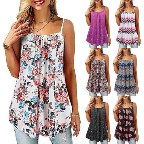 Plus Size Flower Tops And Blouses 2021 Summer Beach Womens Fashion Casual Vest Sleeveless Bohemian Print Loose Tank Large Top