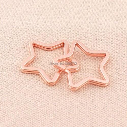 10PCS /lot 34mm rose gold color star shape key ring key chain buckle for bag decoration
