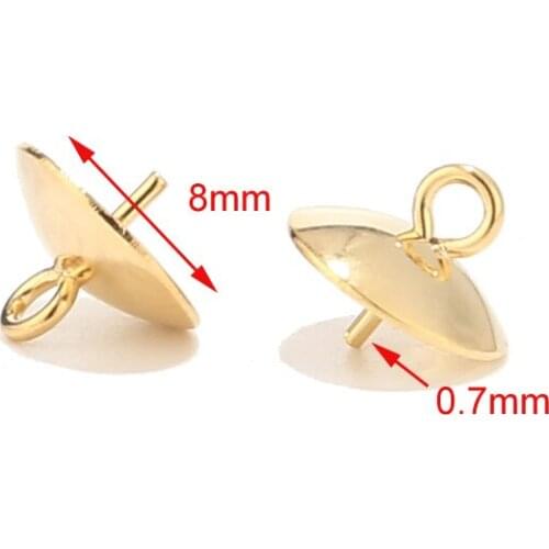 8mm Gold tone Stainless Steel Cup Pearl Bail Pin Pendants for Half-drilled Beads Jewelry Making