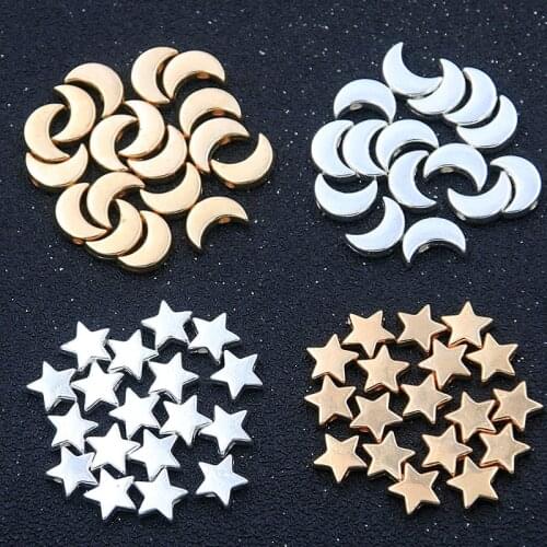 30Pcs 2 Style Charms Small Hole Spacer Pentagram Moon Natural Bead For DIY Handmade Necklace Bracelets Jewelry Making
