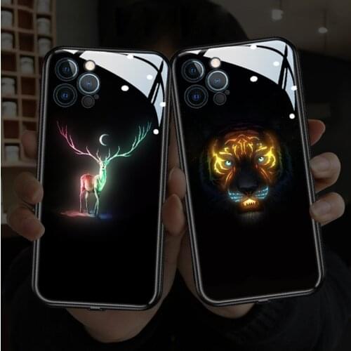 LED Voice Back Covers Flash Luxury Glitter Tempered Glass Light Up Phone Case for Iphone 12 11 X Xr Xs 7 8 Luminous Coque