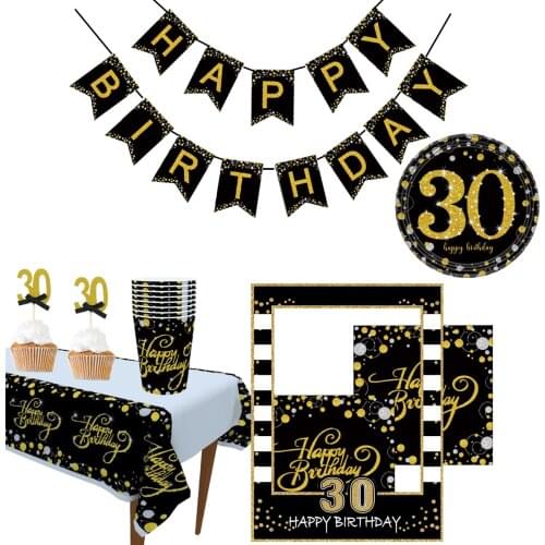 Chicinlife 30 40 50 60 Happy Birthday Banner Paper Napkins Cup Table Cloth 30th 40th Birthday Party Decoration