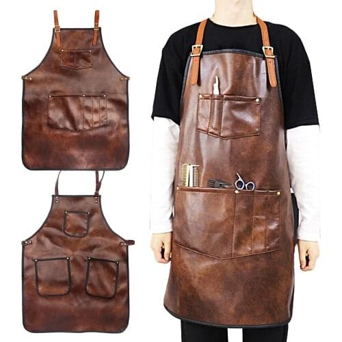 Cross-Back PU Leather Barber Apron Professional Grade Chef Apron Salon Apron Cooking bbq Canvas Grill Welding Accessories
