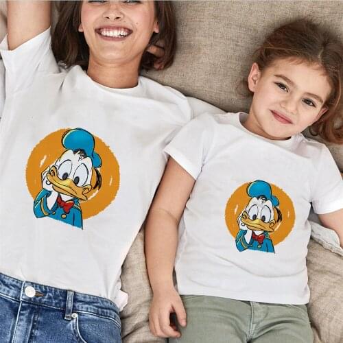 Donald Mother Daughter T-shirts Summer Family Matching Outfits Mom Baby Mommy and Me Tee-shirt Clothes Woman Girls Disney Tops