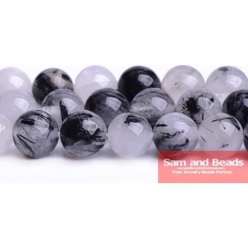 Natural Stone Smooth Black Rutilated Quartz Loose Beads 16" Strand 6 8 10 12 MM Pick Size For Jewelry Making BRQB01