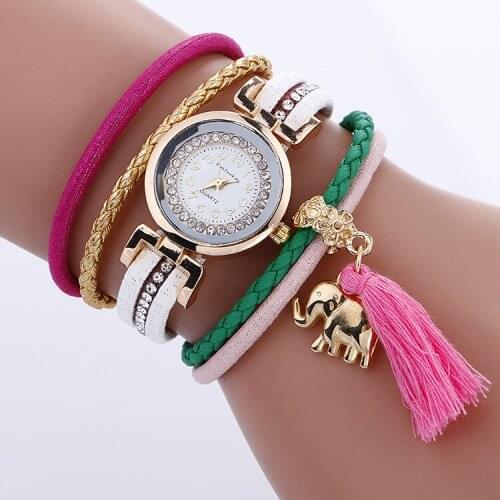 Gnova Women Fashion Watches Ladies Faux Leather Bracelet Rhinestone Analog Quartz Wrist Watches With Tassel Women Dress Watch