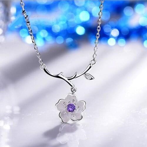 TJP Exquisite Flower Pendant Necklace For Women Birthday Accessories Fashion Lady 925 Silver Choker Necklace Female Jewelry Gift