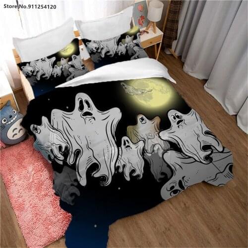 Halloween Bedding Set Ghost Forest Printed Holiday Quilt Cover Cartoon Duvet Cover Bed Linen Set Bedroom Decor Bedclothes