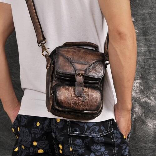 Leather Men Multifunction Casual Fashion Shoulder Messenger Crossbody Bag Designer Mochila Waist Belt Pack Tablet Pouch 2074-db