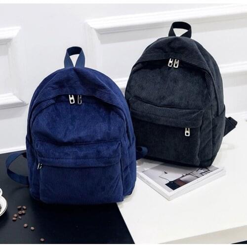 Fashion Women Solid Color Knapsack Male Female Zipper Shoulder Backpack Corduroy Large Capacity Ladies Knapsacks