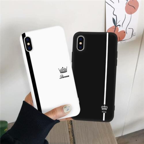 JAMULAR King Queen Lovers Couple Case For iPhone X XS MAX X XR 11 Pro 12 SE20 7 8 6Plus Black White Silicon Soft Phone Cover Bag