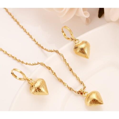 Scrub Heart Jewelry sets Classical Necklaces Pendant Earrings Set Fine Gold Filled Arab/Africa Wedding Brides Dowry