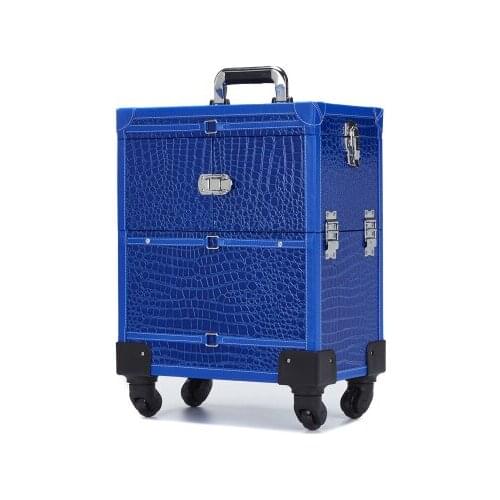 2016 New Six Type Aluminum Makeup Box Professional Beauty Nail Cosmetic Case with Universal Wheels