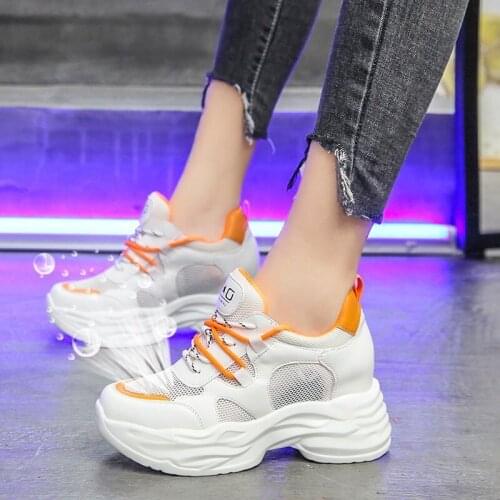 2020 New Fashion Chunky Sneakers Women Platform High Heel Thick Sole Dad red White Sneaker Casual Shoes chaussures femme 34-40
