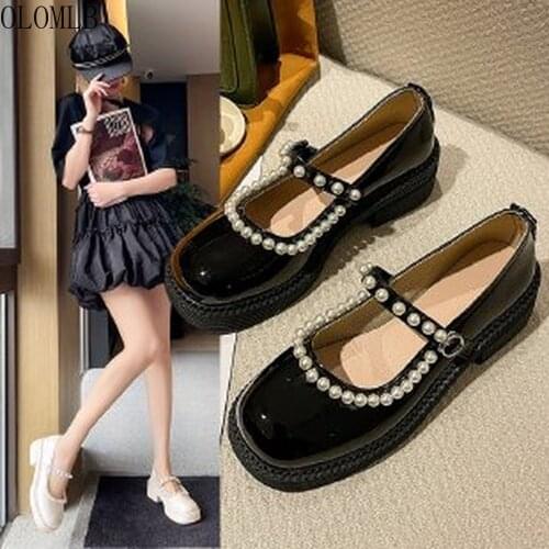 New Spring Autumn 2021 Women Mid Heels Shoes Fashoin Dress Mary Jane Casual Shoes Pearl Wedding Designer Lolita Mujer Zapatos