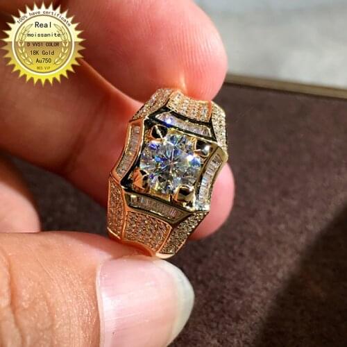 Solid 18K Gold Au750 2ct Moissanite Diamond Ring D color VVS With national certificate MD001