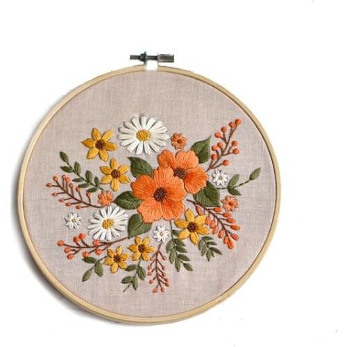 Autumn Handmade DIY Fabric Beginners Entry Homemade European Embroidery Material Package Fresh Flowers and Plants Embroidery