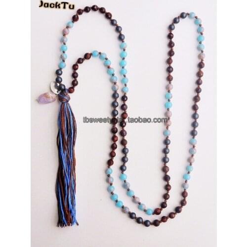 Tiger eye beaded knotted necklace for female pendant necklace for woman