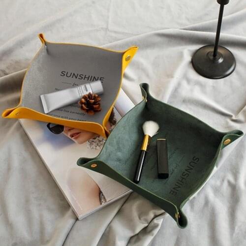 Faux Leather Home Desktop Keys Cosmetic Snack Storage Tray Holder Box Organizer Jewelry Packaging & Display Jewelry Accessory