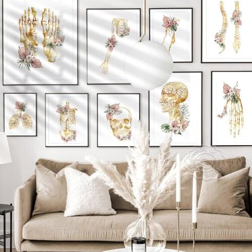 Gothic Floral Lung Skull Lung Hand Poster, Human Anatomy Wall Art Decor, Medico Nurse Unique Colored Drawing Graduation Gift