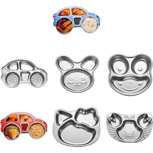 Q9QF Multi Grid Household Childrens Dinner Plate Stainless Steel Anti-Fall Creative Cartoon Tableware Set Baby Eating Bowl