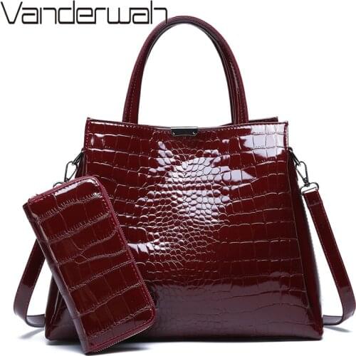 Luxury Purses And Handbags Alligator Pu Leather Bag Women Handbags 2 Set Large Capacity Shoulder Bag Female Tote Bags+Wallet Sac