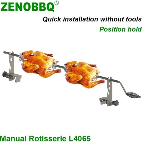 ZENOBBQ Extended Manual BBQ Spit Rotisserie Rotating Grill Length Adjustable Outdoor Camping Tools Roaster Accessories Meat Fork
