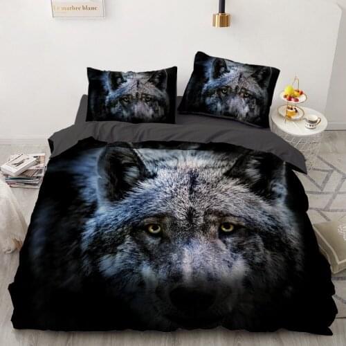 Black Bedding Sets 3D Wolf Duvet Quilt Cover Set Comforter Bed Linens Pillowcase King Queen Full Double Home Texitle